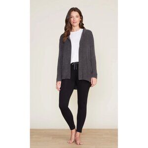 Barefoot Dreams CozyChic Lite Hooded Cardigan Sweater Gray Open Front Pockets M